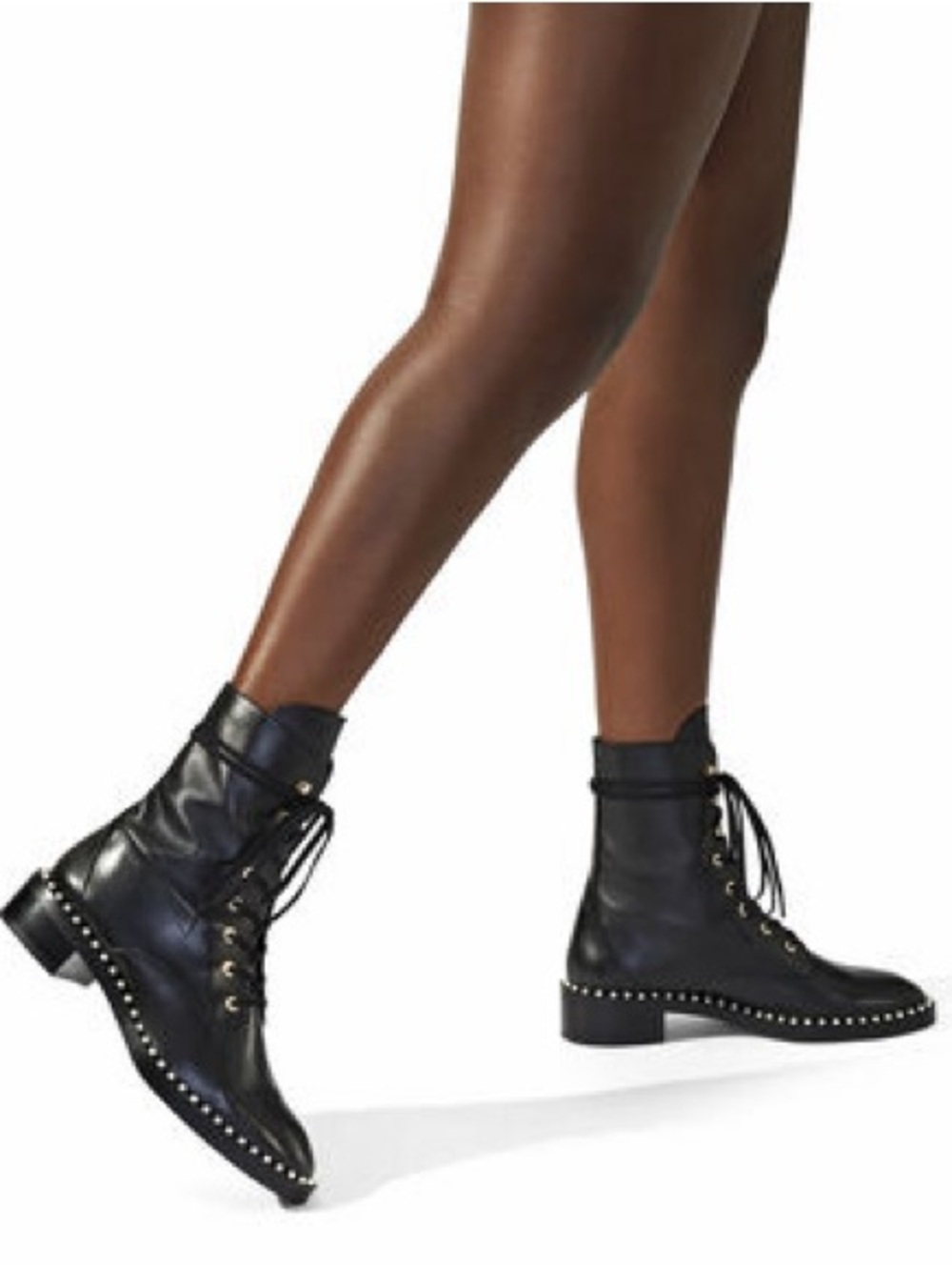 Stuart Weitzman Sondra Black Studded Lace-Up Combat Boots size 6.5
